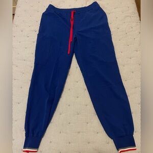 Men's Blue Jogger Scrubs with Red Accents
